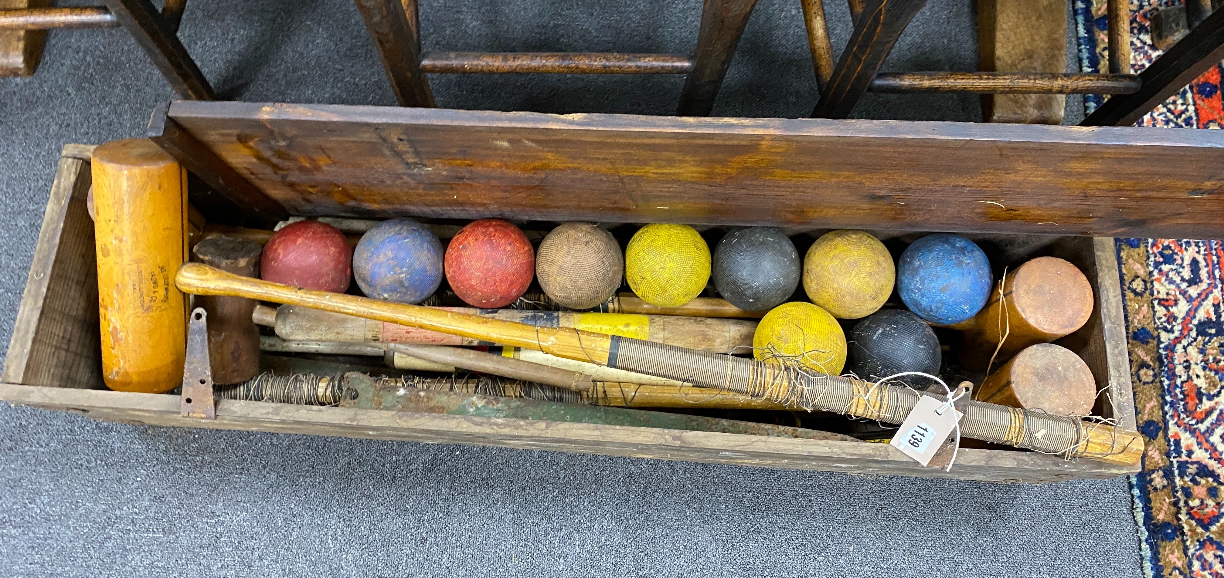 A Frowde & Co. croquet set in pine case